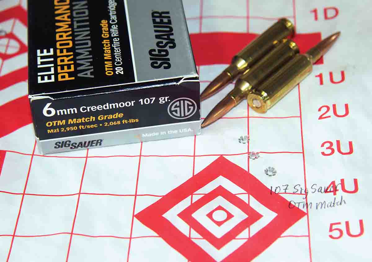 This sub-1-MOA group was shot from the Benelli Lupo firing SIG Sauer 107-grain OTM Match Grade factory ammunition pushed at a zippy 2,905 fps.